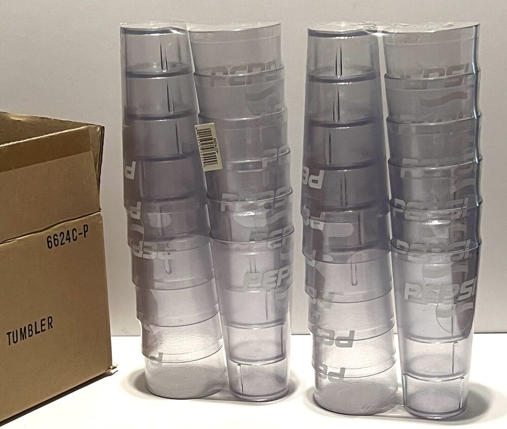 Pepsi Restaurant Textured Plastic Cups Tumblers 24 oz LOT CASE (24) Clear